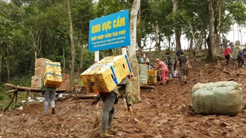 Hình ảnh cửu vạn nườm nượp cõng hàng lậu vượt biên trái phép