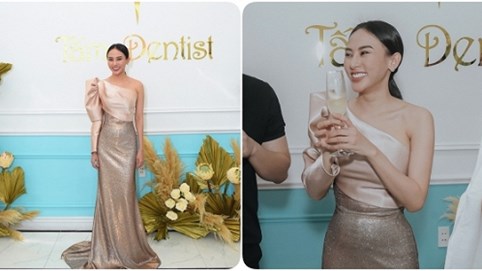 Hoa hậu Thu Hoàng rạng rỡ tại sự kiện trong thiết kế của Đức Vincie