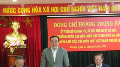 Bí thư Thành ủy Hoàng Trung Hải làm việc với Đoàn Luật sư TP Hà Nội