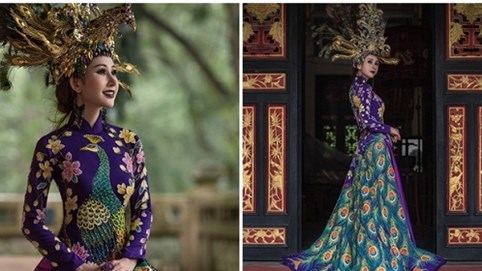 Chi Nguyễn mang áo dài và hình ảnh chim khổng tước đến Hoa hậu Châu Á Thế giới 2018