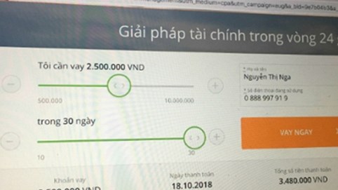 Cho vay tiền trực tuyến lãi suất 720% mỗi năm