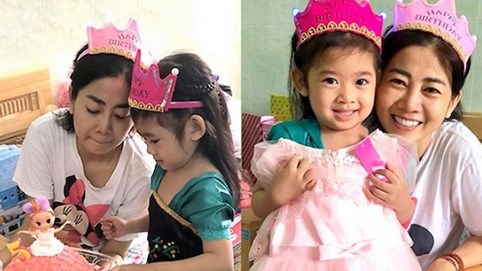 Diễn viên Mai Phương ôm chặt, mừng con gái tròn 5 tuổi ở bệnh viện