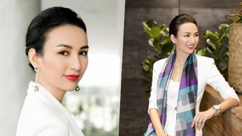 Hoa hậu Ngọc Diễm diện suit thanh lịch