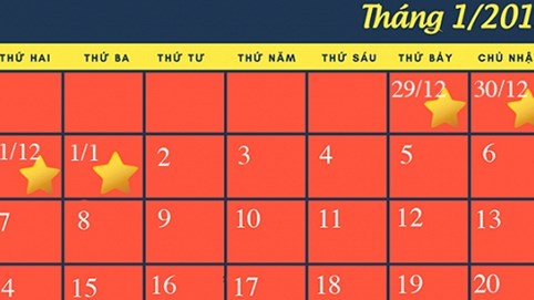 Tết Dương lịch và Tết Nguyên đán 2019: Người lao động được nghỉ mấy ngày?