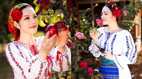 Lý Nhã Kỳ xinh đẹp trong trang phục truyền thống của Romania