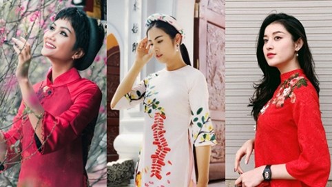 Ngày đầu năm, sao Việt xúng xính diện áo dài đi du xuân
