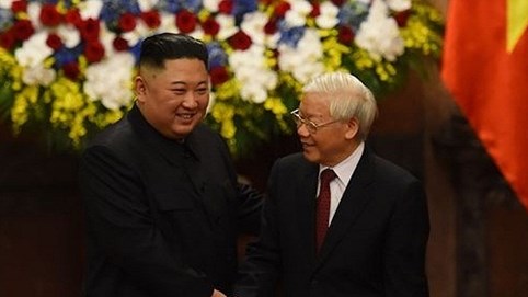 Tổng Bí thư, Chủ tịch nước Nguyễn Phú Trọng đang hội đàm với Chủ tịch Triều Tiên