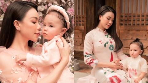 Trà Ngọc Hằng và con gái diện áo dài đón xuân