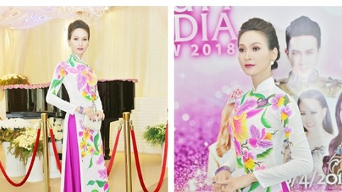 Trương Hải Vân diện áo dài nền nã dự sự kiện