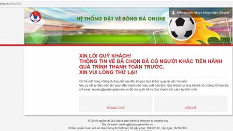 Mua vé online trận bán kết Việt Nam - Philippines: Hệ thống tê liệt, mệnh giá nào cũng hết