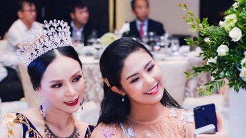 Hoa hậu Ngọc Hân đến chúc mừng Á hậu Ngọc Quỳnh