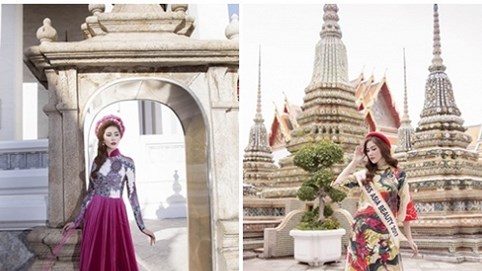Hoàng Hạnh duyên dáng diện áo dài Việt trên đất Thái