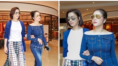 Lý Nhã Kỳ - Xa Thi Mạn diện đồ tone-sur-tone ra sân bay