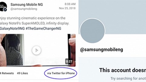 Samsung Nigeria 'dùng nhầm' iPhone để quảng cáo Note9