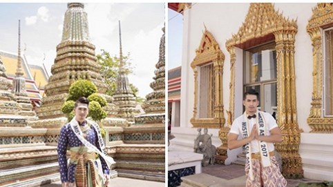Vẻ lịch lãm của Mister Asia 2017 trong trang phục truyền thống xứ chùa Vàng