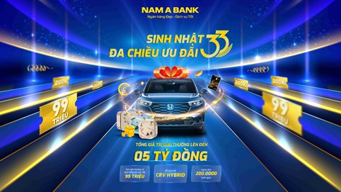 Sinh nhật 33 năm NAM A BANK: Hoàn tiền mỗi ngày, cơ hội trúng xe Honda CRV-V Hybrid