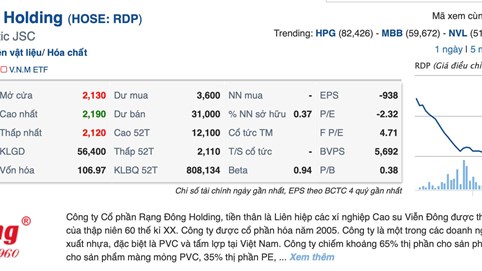 Cổ phiếu Rạng Đông Holding (RDP) lao dốc khi vào diện kiểm soát trước biến động thượng tầng