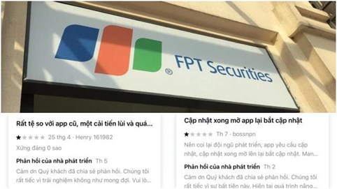 Giao diện mới của Công ty Chứng khoán FPT (FPTS) gặp tình trạng không thể update, nhận về loạt đánh giá 01 sao