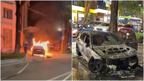 Ô tô xăng bốc cháy giữa ngã tư ở Hà Nội 