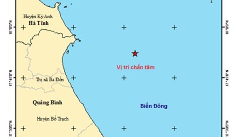 Xảy ra động đất ở khu vực Biển Đông, cách bờ biển Quảng Bình 30 km