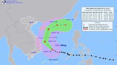 Bão số 9 mạnh lên, giật trên cấp 17, hướng vào Quảng Ngãi - Phú Yên