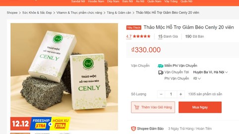 Thu hồi giấy phép công bố sản phẩm Thảo mộc hỗ trợ giảm béo Cenly