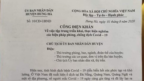 Thái Bình phát hiện 1 người từ Quảng Nam về dương tính với Covid-19
