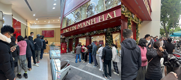 D&ograve;ng người xếp h&agrave;ng mua V&agrave;ng 24K&nbsp; tại cửa h&agrave;ng Bảo T&iacute;n Mạnh Hải ng&agrave;y đầu năm &nbsp;