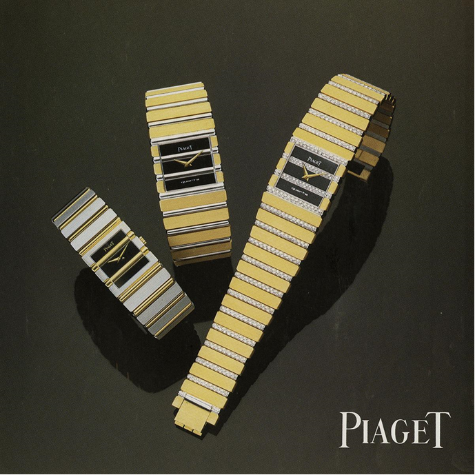 Trong thế kỷ trước, Piaget từng chế tạo nhiều kiểu dáng đồng hồ Polo. Bên cạnh đồng hồ tròn và “thuần chất”, còn có những thiết kế kết hợp hai sắc vàng, dáng hình vuông, trang bị chức năng lịch ngày hoặc không, v.v. Với sự xuất hiện của phiên bản vàng trắng, người mộ điệu đồng hồ có cơ sở để chờ đợi và đón đầu một làn sóng Polo 79 hoàn toàn mới ở thì hiện tại. Ảnh: tư liệu của Piaget 