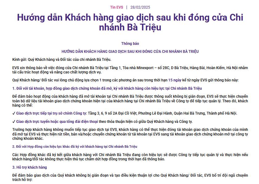 Chứng khoán EVS: Đóng cửa chi nhánh, lợi nhuận 'bốc hơi' 92% và rắc rối trái phiếu chưa hồi kết - Ảnh 1 Chứng khoán EVS: Đóng cửa chi nhánh, lợi nhuận 'bốc hơi' 92% và rắc rối trái phiếu chưa hồi kết - Ảnh 1