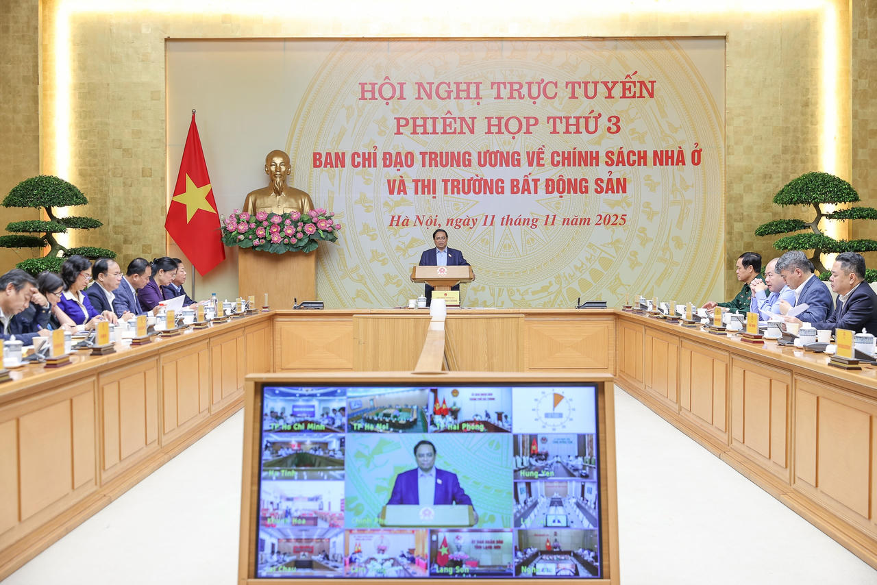 Thủ tướng Phạm Minh Chính, Trưởng Ban Chỉ đạo Trung ương về chính sách nhà ở và thị trường bất động sản, chủ trì phiên họp thứ 3 của Ban Chỉ đạo. Ảnh: VGP