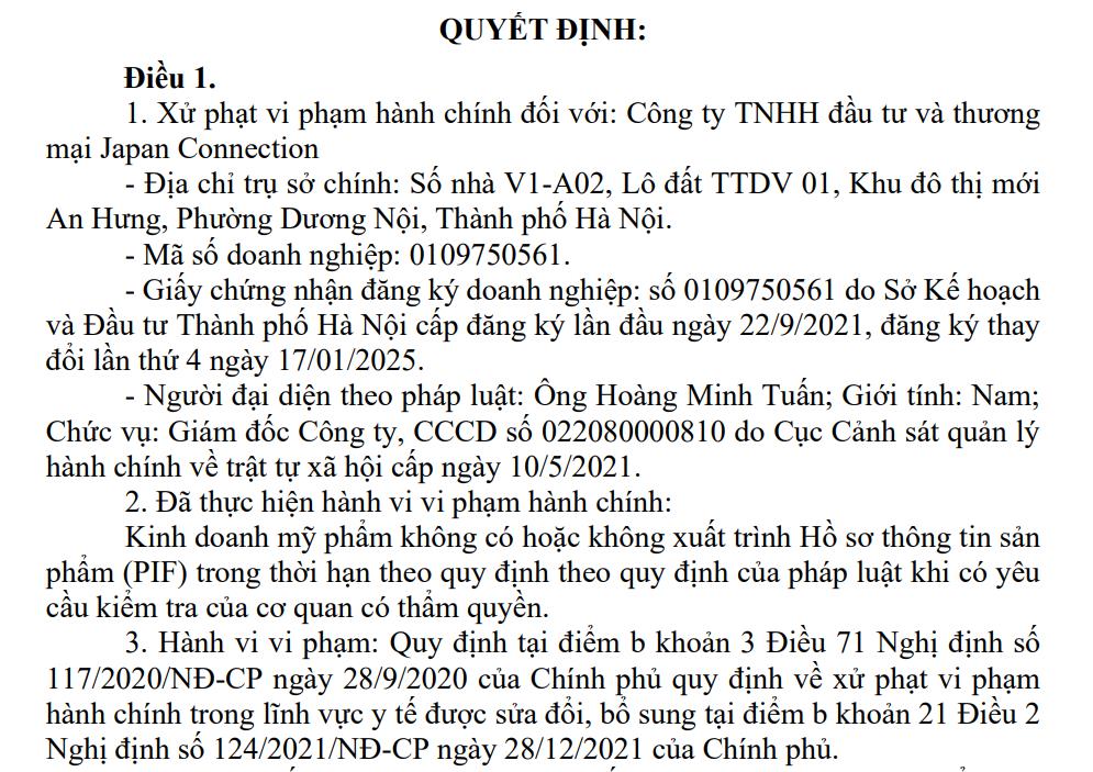 Công ty Japan Connection bị xử phạt hành chính 75 triệu đồng.