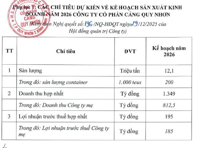 Cảng Quy Nhơn (QNP) đặt mục tiêu lãi trước thuế 195 tỷ đồng trong năm 2026 - Ảnh 1
