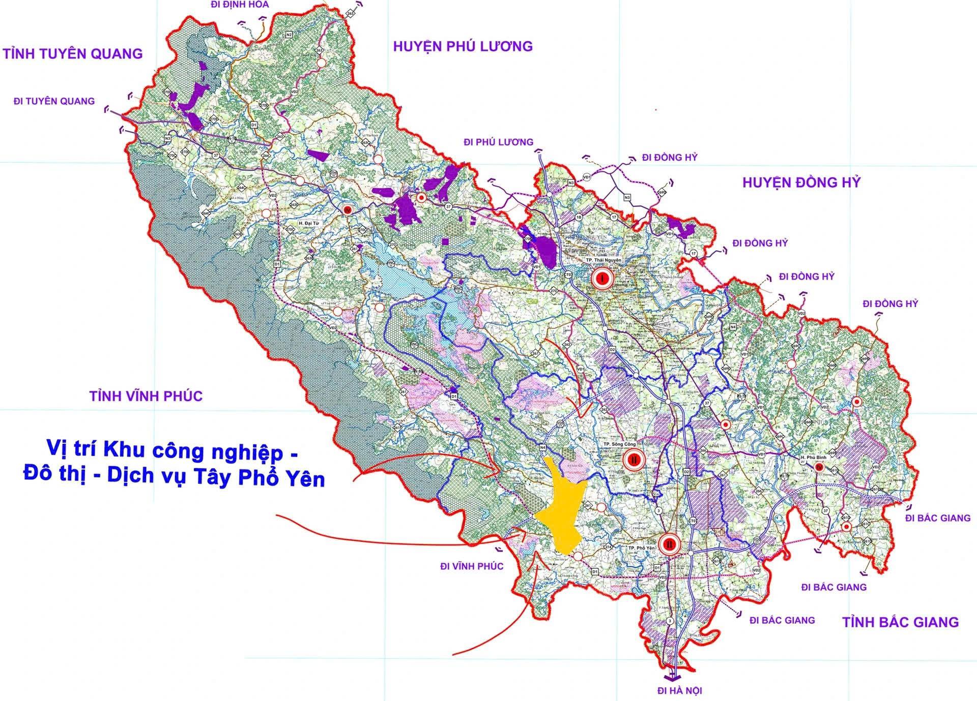 Vị tr&iacute; tổ hợp Khu c&ocirc;ng nghiệp &ndash; Dịch vụ &ndash; Đ&ocirc; thị T&acirc;y Phổ Y&ecirc;n (Ảnh: UBND tỉnh Th&aacute;i Nguy&ecirc;n)