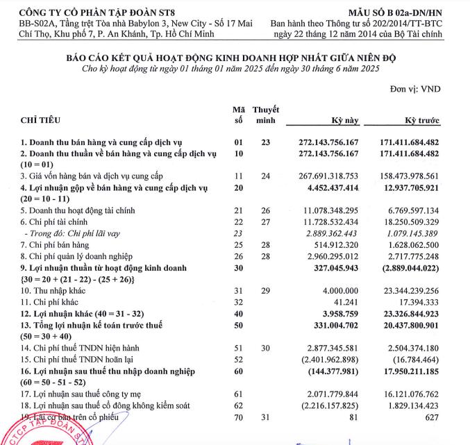 Tập đoàn ST8 (ST8): Lỗ sau thuế bán niên 2025, dự kiến gia nhập mảng phân bón hữu cơ - Ảnh 2 Tập đoàn ST8 (ST8): Lỗ sau thuế bán niên 2025, dự kiến gia nhập mảng phân bón hữu cơ - Ảnh 2