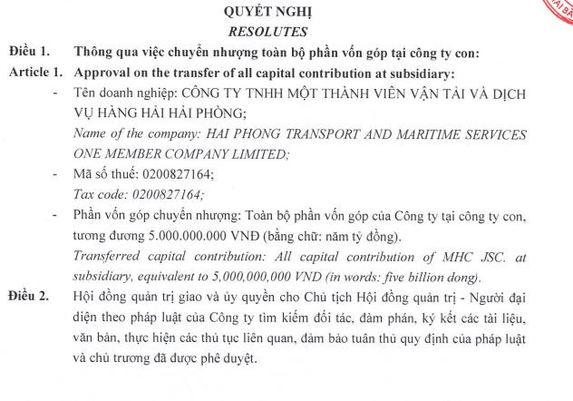 Công ty MHC (MHC) muốn thoái toàn bộ vốn tại công ty con hoạt động trong lĩnh vực dịch vụ vận tải - Ảnh 1