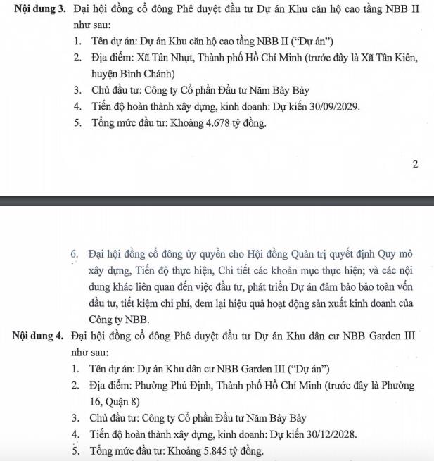 Công ty Năm Bảy Bảy (NBB): muốn đầu tư 2 dự án tổng vốn hơn 10.500 tỷ đồng, thay đổi nhân sự cấp cao - Ảnh 1