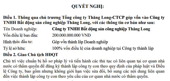 Tổng Công ty Thăng Long (TTL) thành lập công ty con có vốn điều lệ 200 tỷ đồng - Ảnh 1