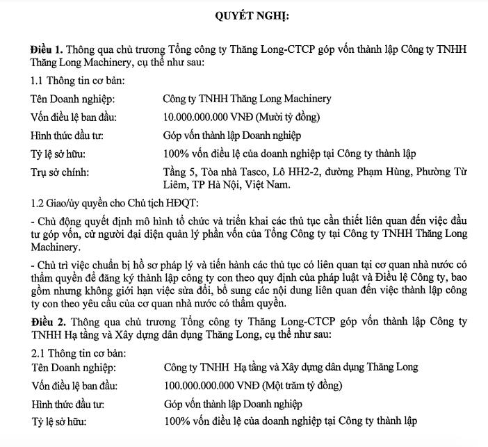 Tổng Công ty Thăng Long (TTL) 'rót' 110 tỷ đồng thành lập thêm 2 công ty con - Ảnh 1