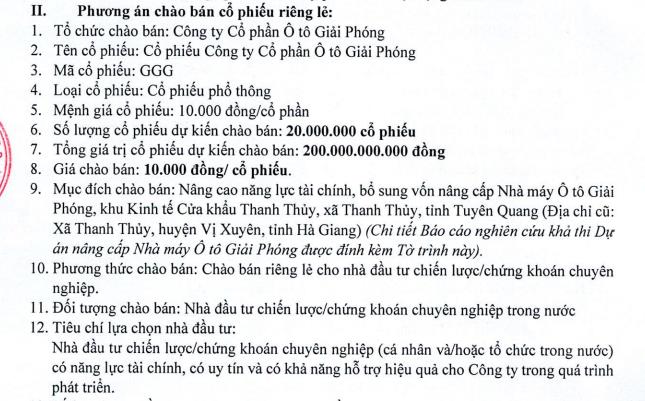 Ô tô Giải Phóng (GGG): Lỗ sau thuế 9 tháng gần 11 tỷ đồng, chào bán 20 triệu cổ phiếu để nâng cấp nhà máy ô tô - Ảnh 2 Ô tô Giải Phóng (GGG): Lỗ sau thuế 9 tháng gần 11 tỷ đồng, chào bán 20 triệu cổ phiếu để nâng cấp nhà máy ô tô - Ảnh 2