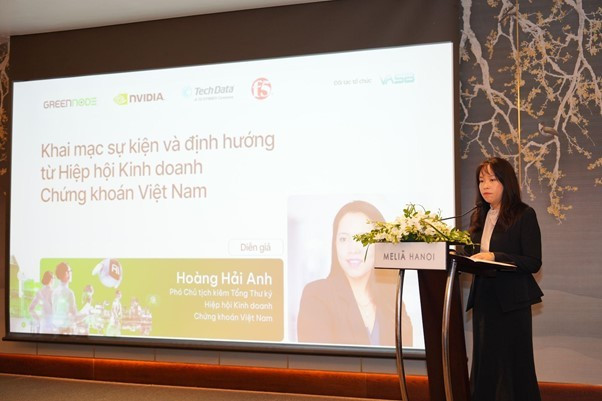 Bà Hoàng Hải Anh, Phó Chủ tịch kiêm Tổng Thư ký Hiệp hội Kinh doanh chứng khoán Việt Nam phát biểu tại sự kiện. Bà Hoàng Hải Anh, Phó Chủ tịch kiêm Tổng Thư ký Hiệp hội Kinh doanh chứng khoán Việt Nam phát biểu tại sự kiện.