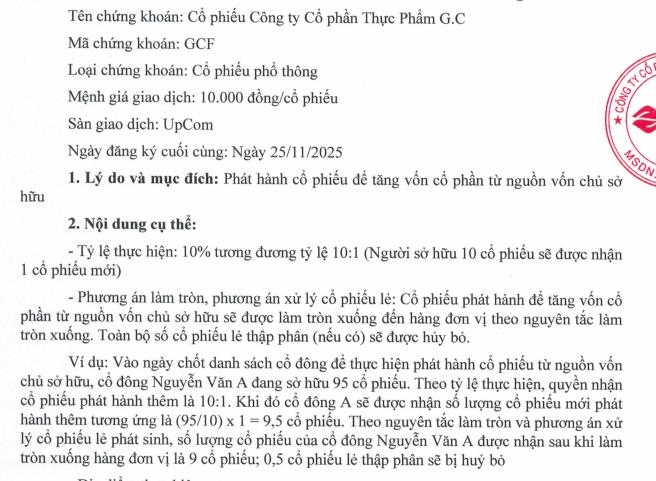 GC Food (GCF): Lãi sau thuế 9 tháng tăng hơn 40%, sắp chia thưởng hơn 3,9 triệu cổ phiếu - Ảnh 1