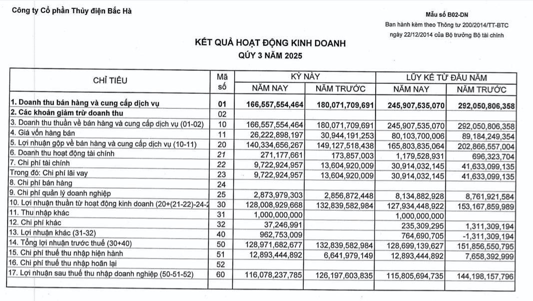 Lợi nhuận 9 tháng giảm, Thủy điện Bắc Hà (BHA) dự chi 33 tỷ đồng để trả cổ tức - Ảnh 1