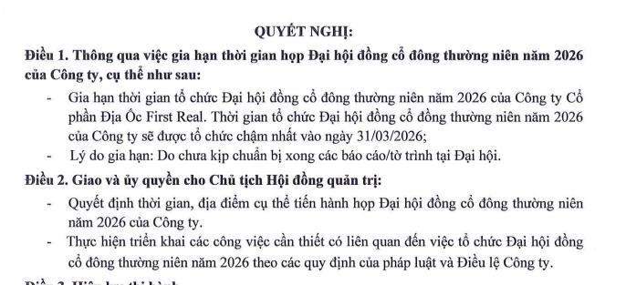 Địa ốc First Real (FIR): Báo lãi trở lại trong quý IV, lùi thời gian tổ chức ĐHĐCĐ thường niên 2026 - Ảnh 1