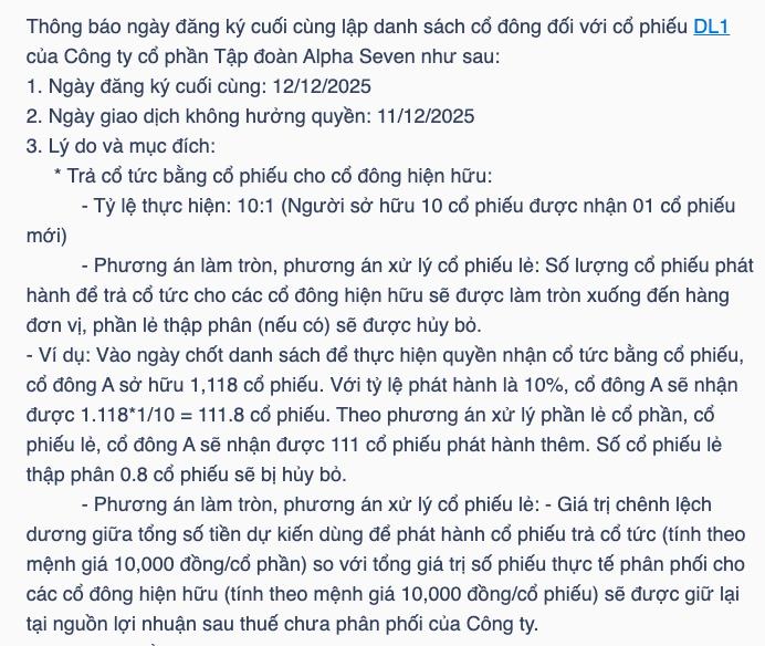 Tập đoàn Alpha Seven (DL1) sắp phát hành hơn 74 triệu cổ phiếu để trả cổ tức và chào bán cho cổ đông hiện hữu - Ảnh 1