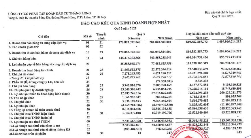 Tập đoàn Đầu tư Thăng Long (TIG): Cổ đông lớn bán ra 4 triệu cổ phiếu, lãi 9 tháng giảm mạnh - Ảnh 1