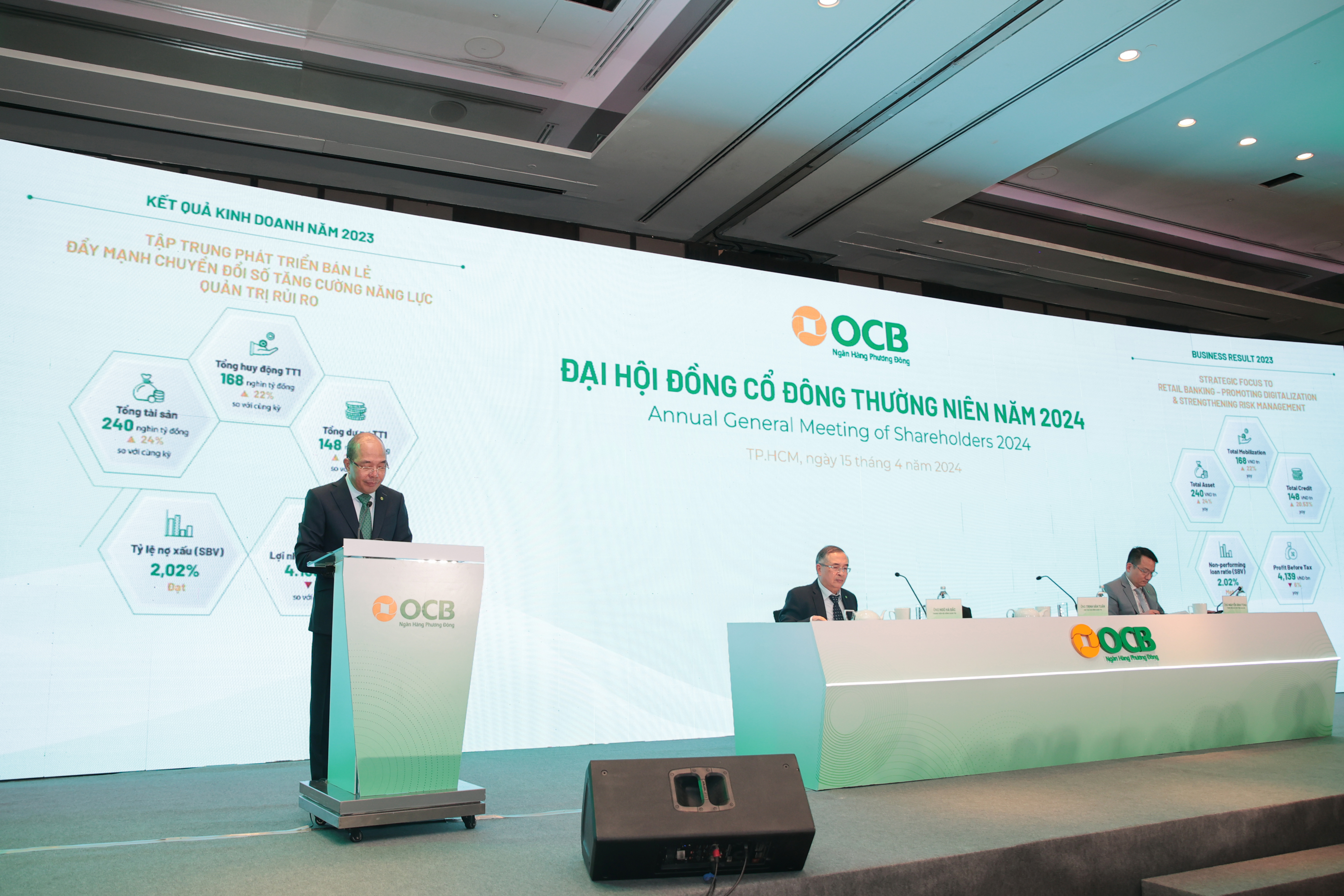 &Ocirc;ng Trịnh Văn Tuấn &ndash; Chủ tịch HĐQT OCB ph&aacute;t biểu tại ĐHĐCĐ 2024.