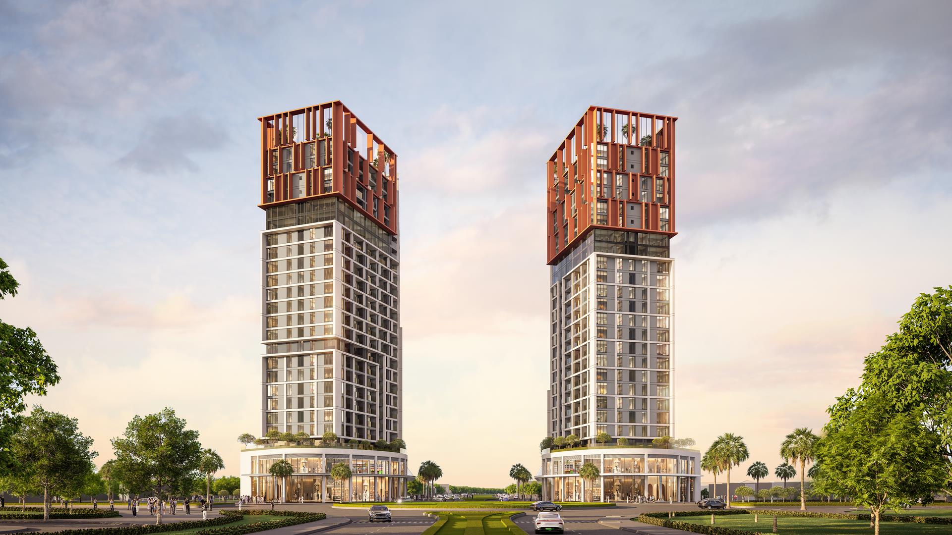 Kiến trúc tòa tháp mang hình tượng “Song lân chầu nhật”. (Ảnh phối cảnh: Sun Property) Kiến trúc tòa tháp mang hình tượng “Song lân chầu nhật”. (Ảnh phối cảnh: Sun Property)