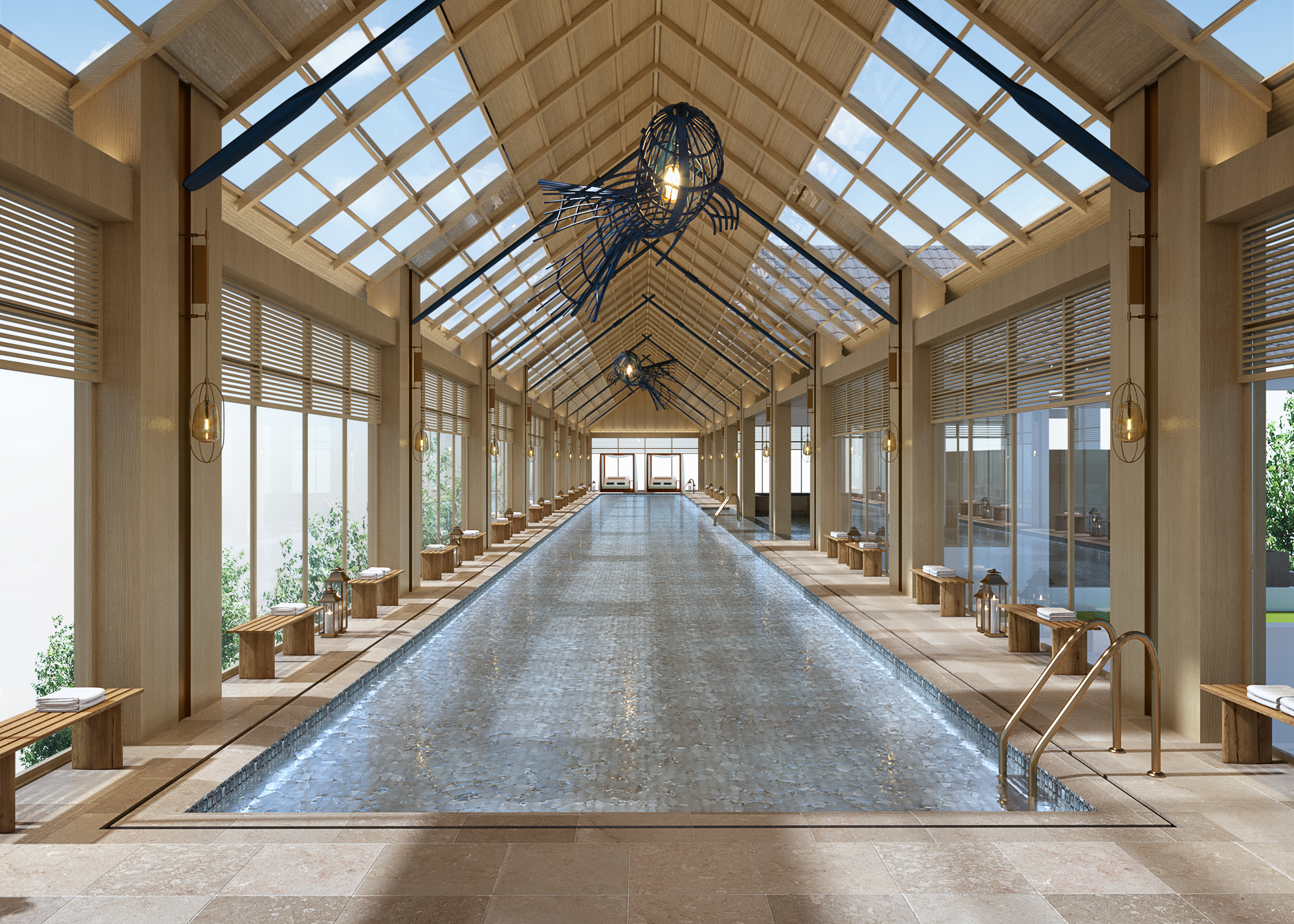 Bể bơi mái kính tiêu chuẩn quốc tế tại Sun Centro Town. Ảnh: Sun Property.  