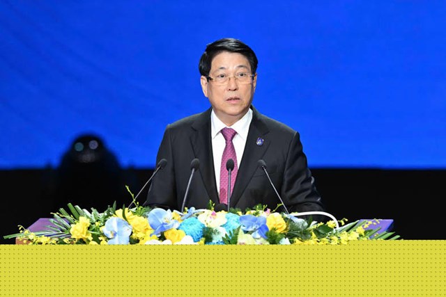 Chủ tịch nước Lương Cường ph&aacute;t biểu khai mạc Lễ mở k&yacute; C&ocirc;ng ước H&agrave; Nội. (Ảnh: Tuấn Minh)